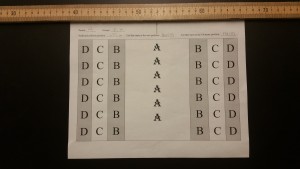 Buggy collision prediction sheet lined up with a meter stick.