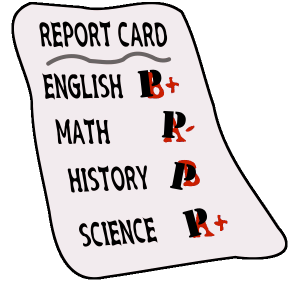Report card with letter grades covered by P letters